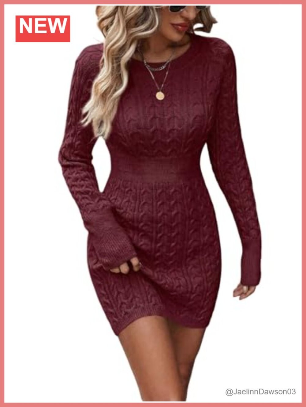 Cable Knit Sweater Dress Long Sleeve Crew Neck High Waist Mini Fall Winter